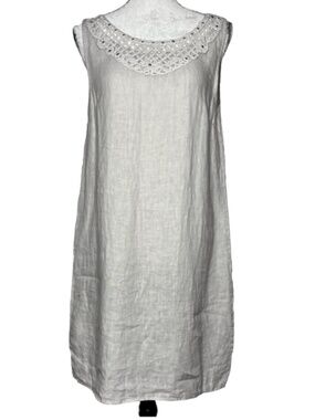 Bellambra Womens 100% Linen Dress Studded Crochet Neck Made In Italy M